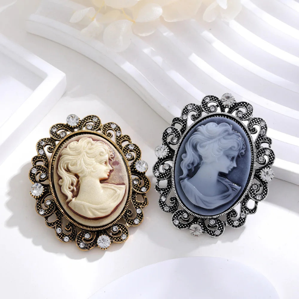Vintage Victorian Design Queen's Cameo Brooch Pin, Antique Wedding Beauty Jewelry Gift, Elegant Style