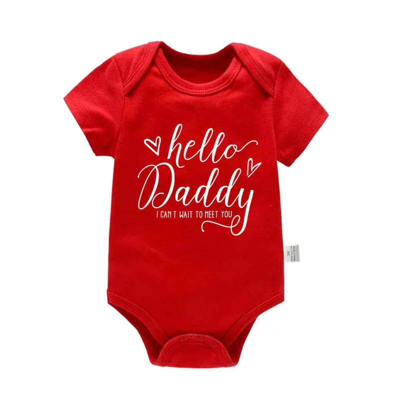 Pregnancy Reveals Hello Daddy I Can't Wait to Meet You Newborn Baby Girl Short Sleeves Jumpsuit Soft Cotton Bodysuit Romper