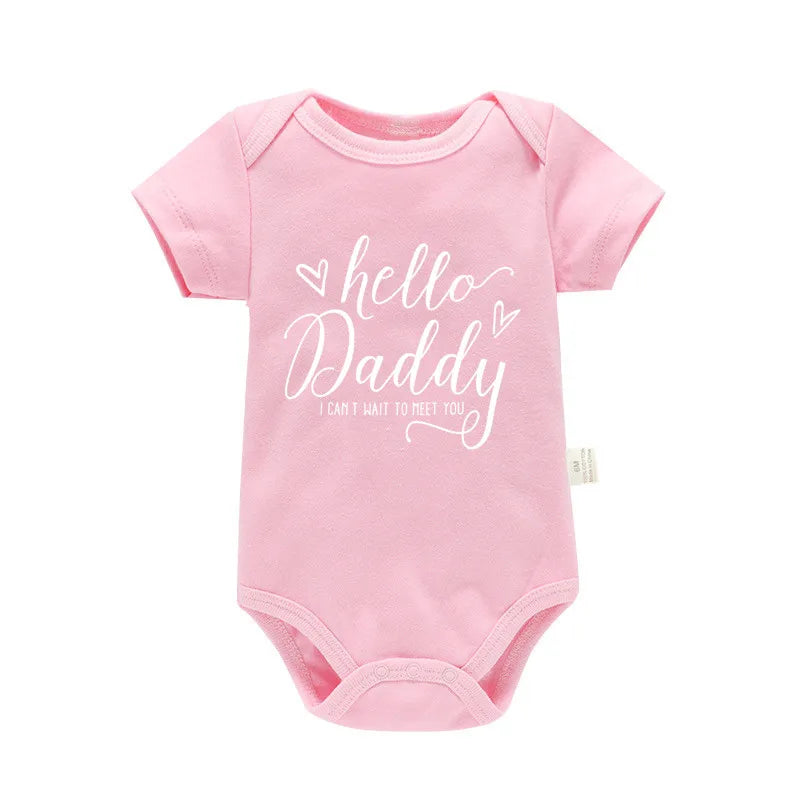 Pregnancy Reveals Hello Daddy I Can't Wait to Meet You Newborn Baby Girl Short Sleeves Jumpsuit Soft Cotton Bodysuit Romper