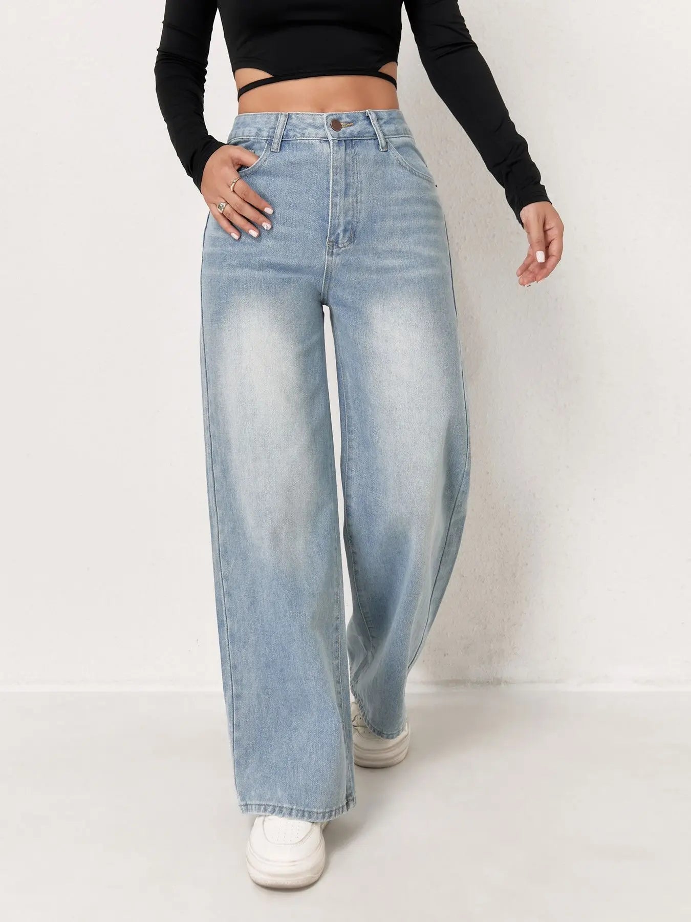 European and N Trend Washed Blue Wide Leg Jeans Women Jeans Women Comfortable Fashion All-matching Trend Jeans Main image