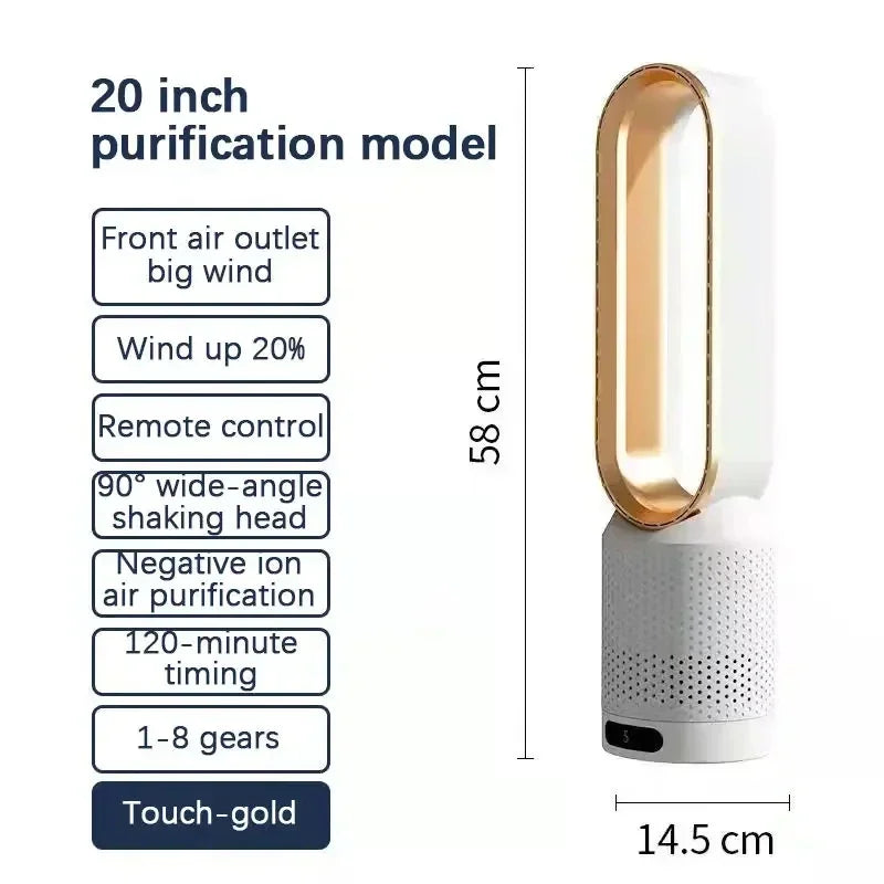 2026 Ultra-Silent Bladeless Fan Air Purification & Circulation Tower Fan for Dormitory Desk Floor Bedroom