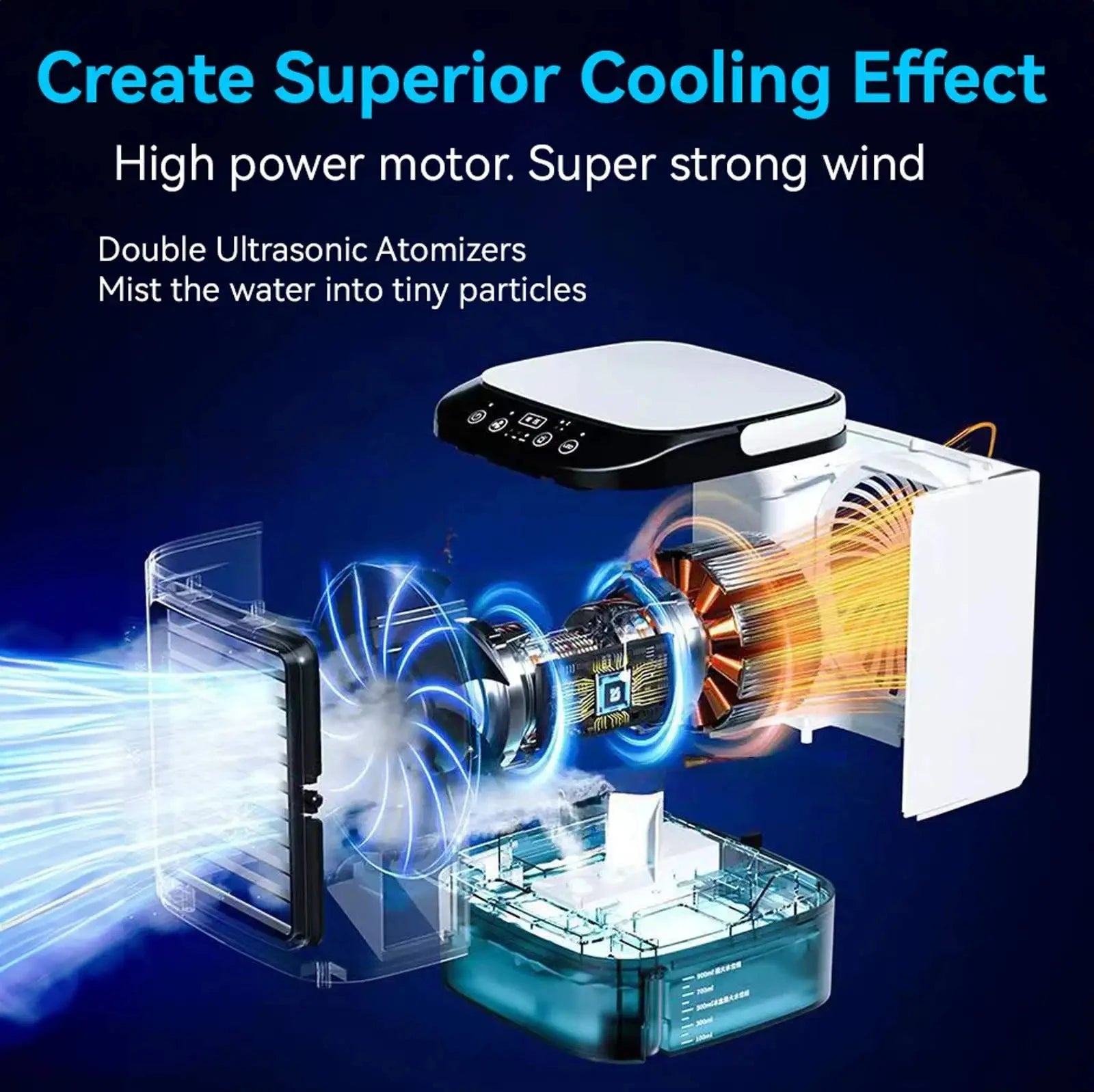 Compact Air Conditioner Fan Mini Evaporative Cooler with Ice Box & Large Water Tank USB Personal Cooler for Bedroom