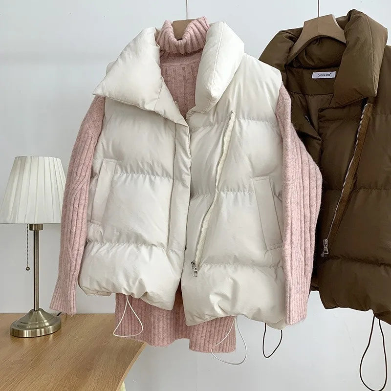 Women Fashion Autumn New 2024 Stand Collar Elegant Down Coats Warm Outerwear Casual Belt Sleeveless Winter Women Vests Jackets Secondary image
