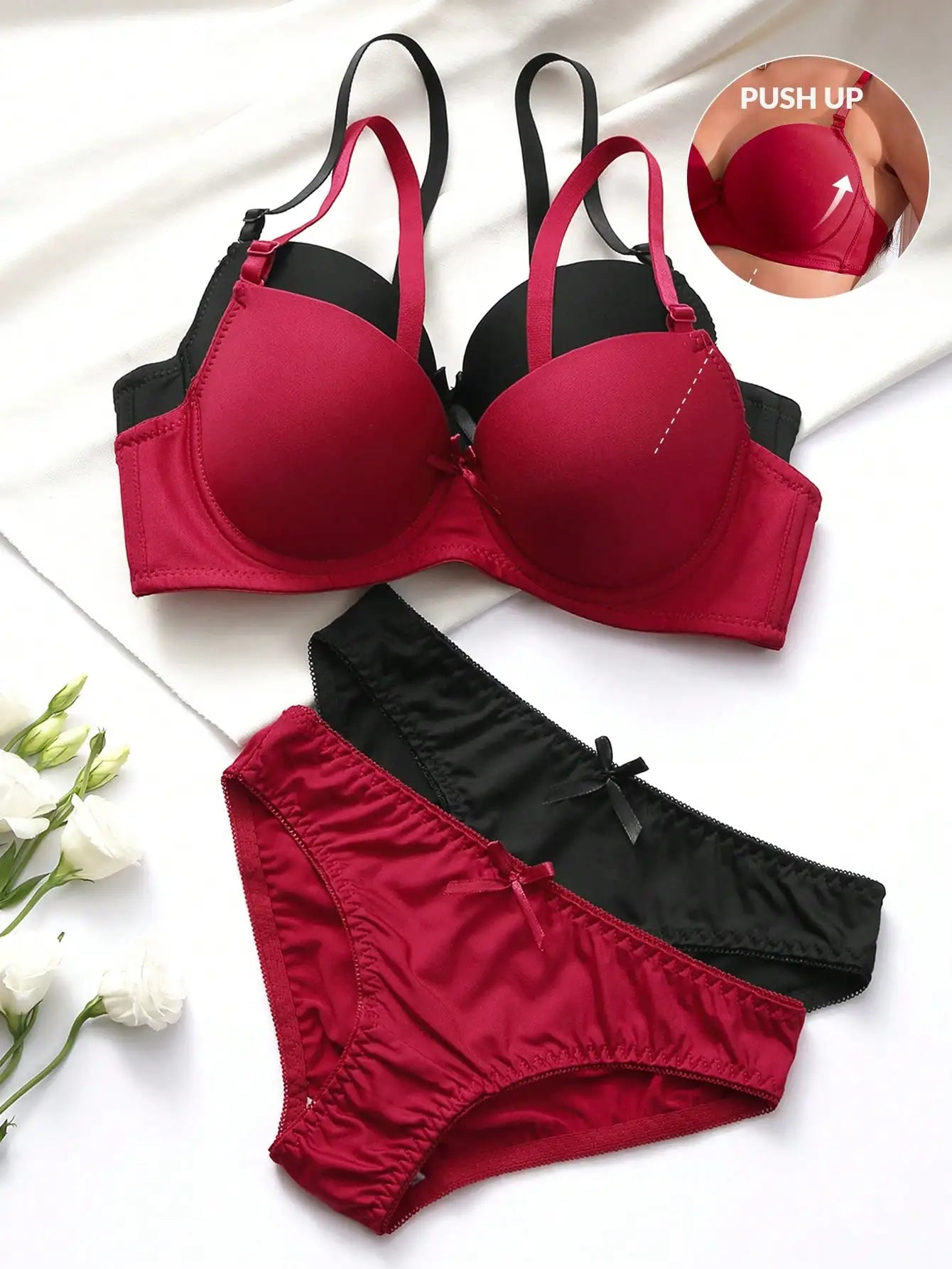 High Quality Sexy Lingerie Set For Women's Lace Up Steel Ring Push Ups 2-piece Set For Daily Underwear Set A2127 Main image