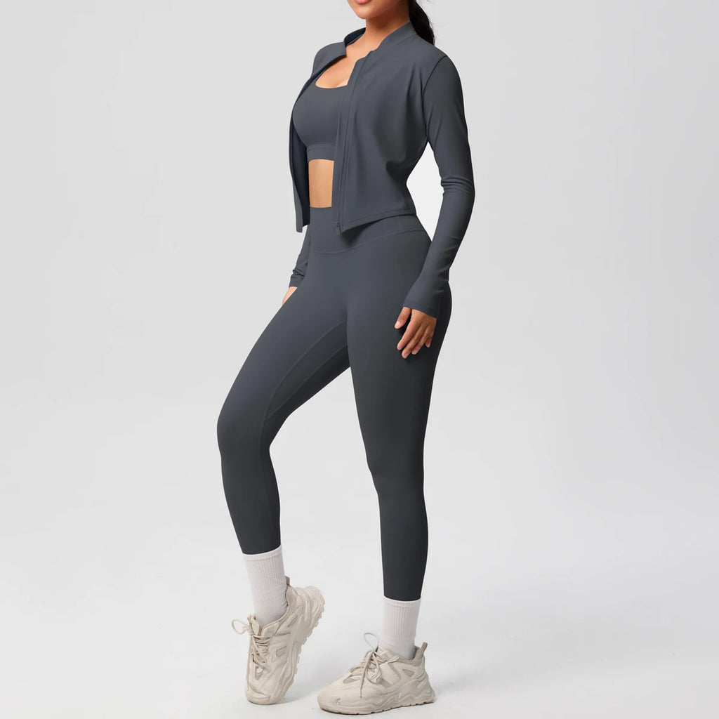 3pcs Sportswear Yoga Set Gym Sports Bra Zipper Jacket Leggings Clothes Sportswear Yoga Suits For Women Fitness Set Tracksuit