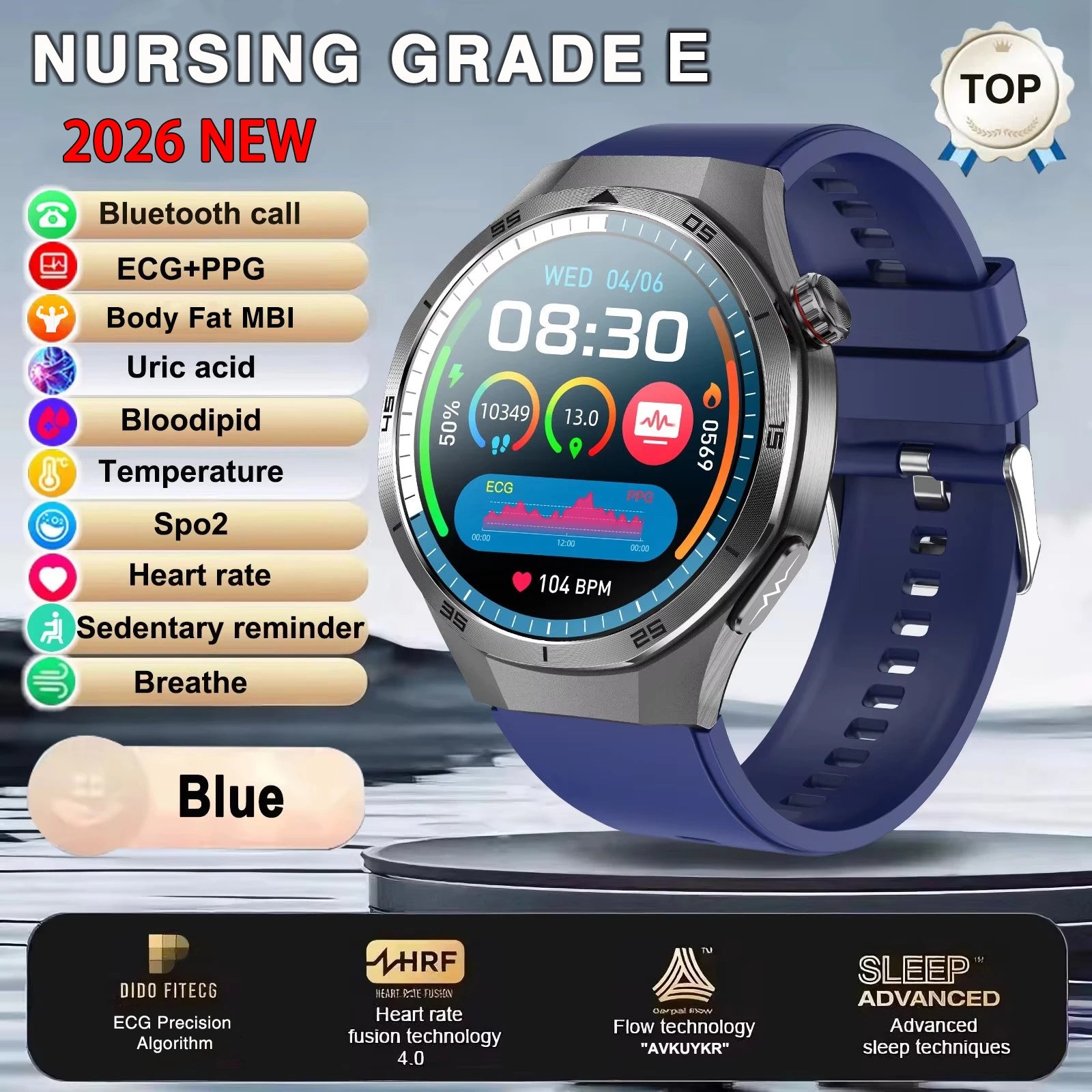 2026 New Nursing Grade ECG+PPG Smart Watch Health Analysis Blood pressure Lipids Uric acid Wireless HD Call Smartwatch Men Women