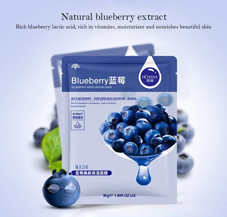 20pcs Natural Plant Facial Mask Moisturizing Oil Control Anti-Aging Fruit Aloe Korean Sheet Face Mask Beauty Skin Care Prodcuts