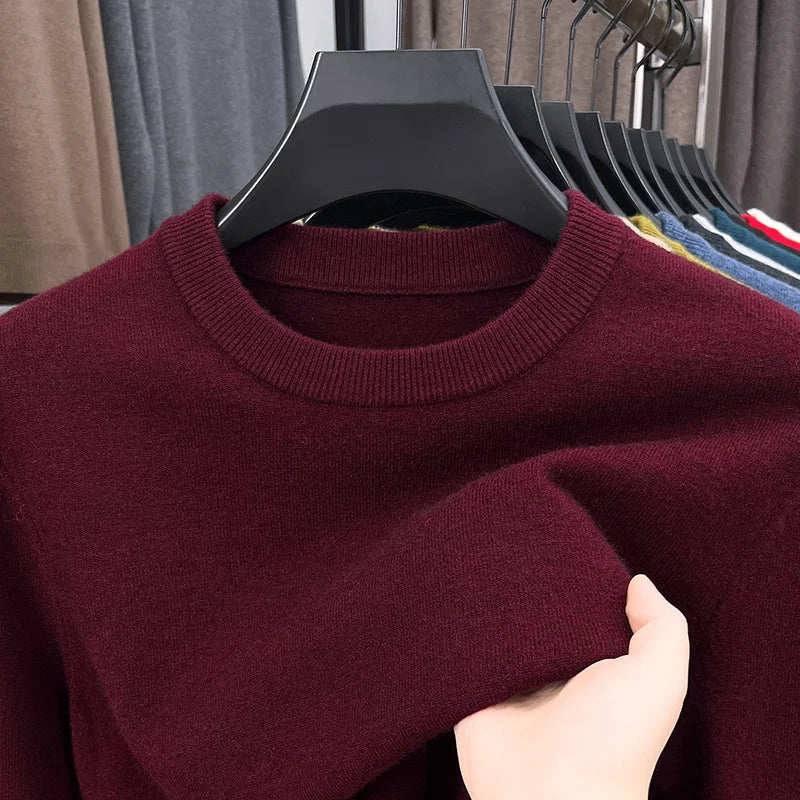 2025 New Men's Casual Sweater Round Neck Long Sleeve Knitted Sweater Diamond Pattern Fashion Versatile Top 2029