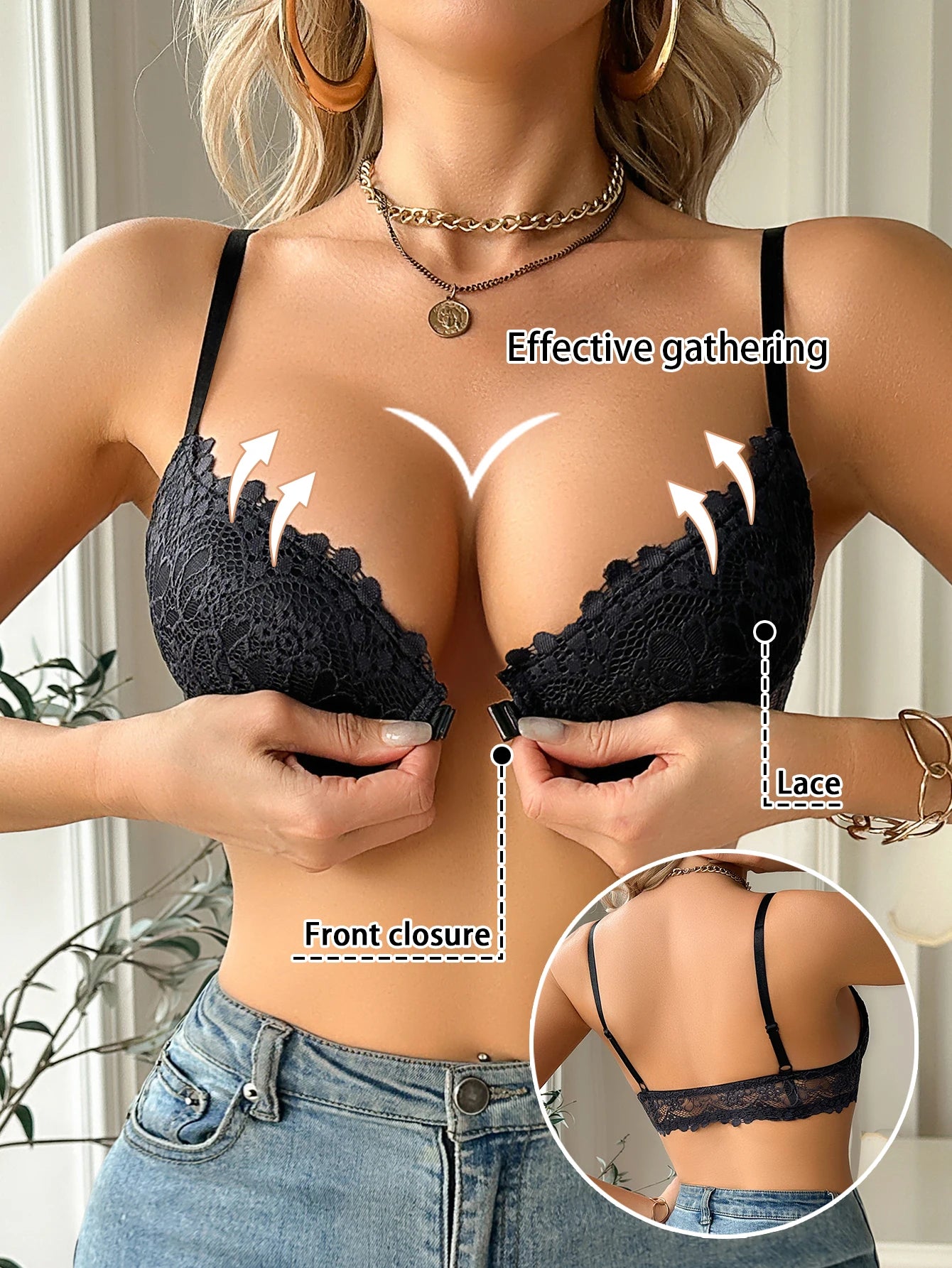 Modern Women's Lace Bra, Sexy Front-Clasp Push-Up Bra, Non-Padded, Breathable, Comfortable, Elegant, Sexy Lingerie Top Main image