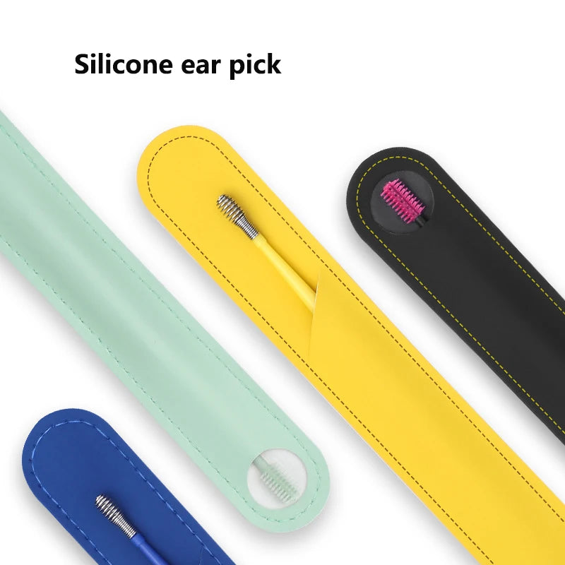 Double-headed spiral silicone ear cleaning swabs set - washable and reusable for ear wax removal and ear cleaning tools