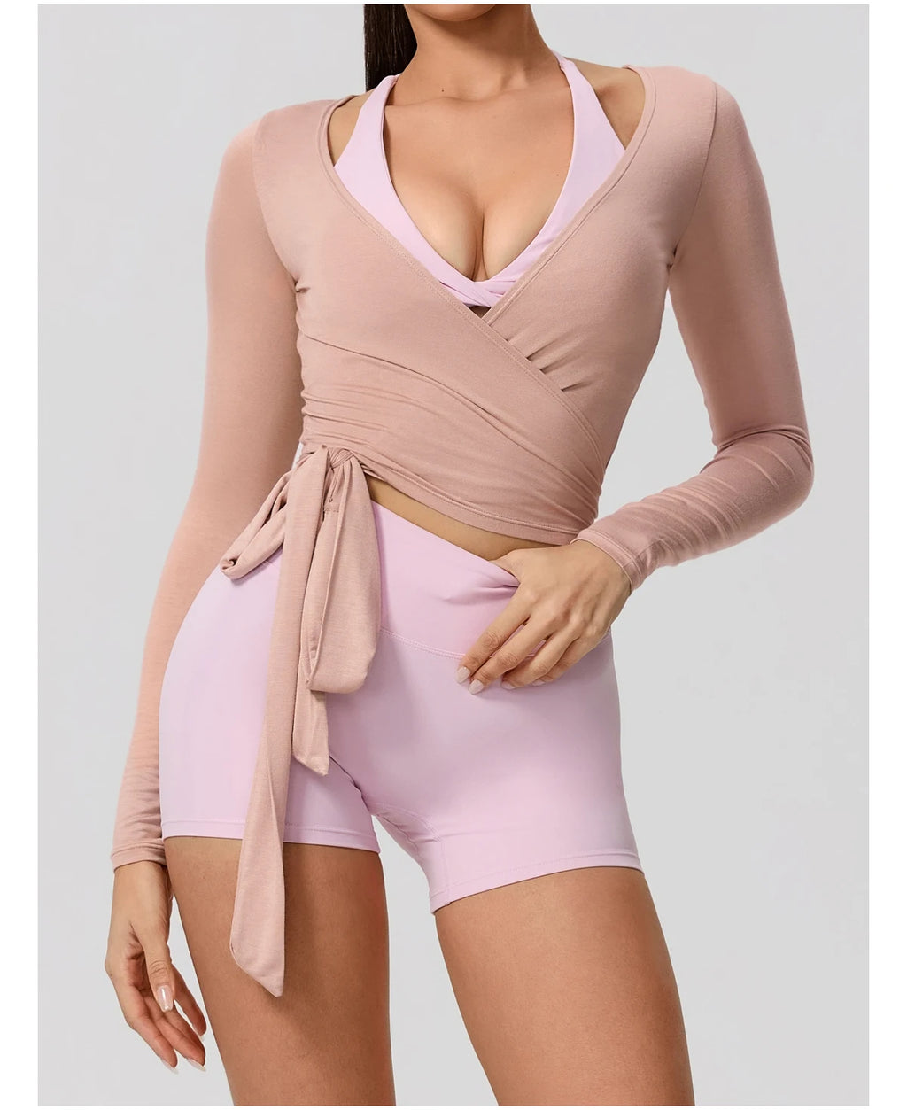 New Summer Women's Yoga Long Sleeve One Piece Strap Yoga Clothing Female Training Premium Ballet Wrap TopsWoman Gym Sports Top