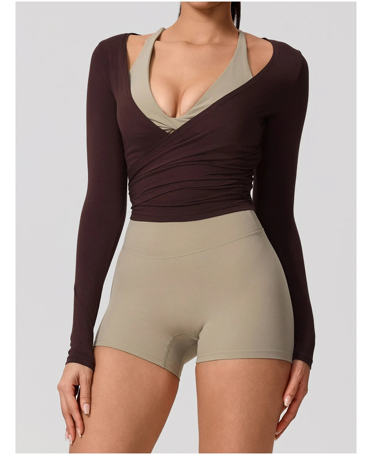 New Summer Women's Yoga Long Sleeve One Piece Strap Yoga Clothing Female Training Premium Ballet Wrap TopsWoman Gym Sports Top