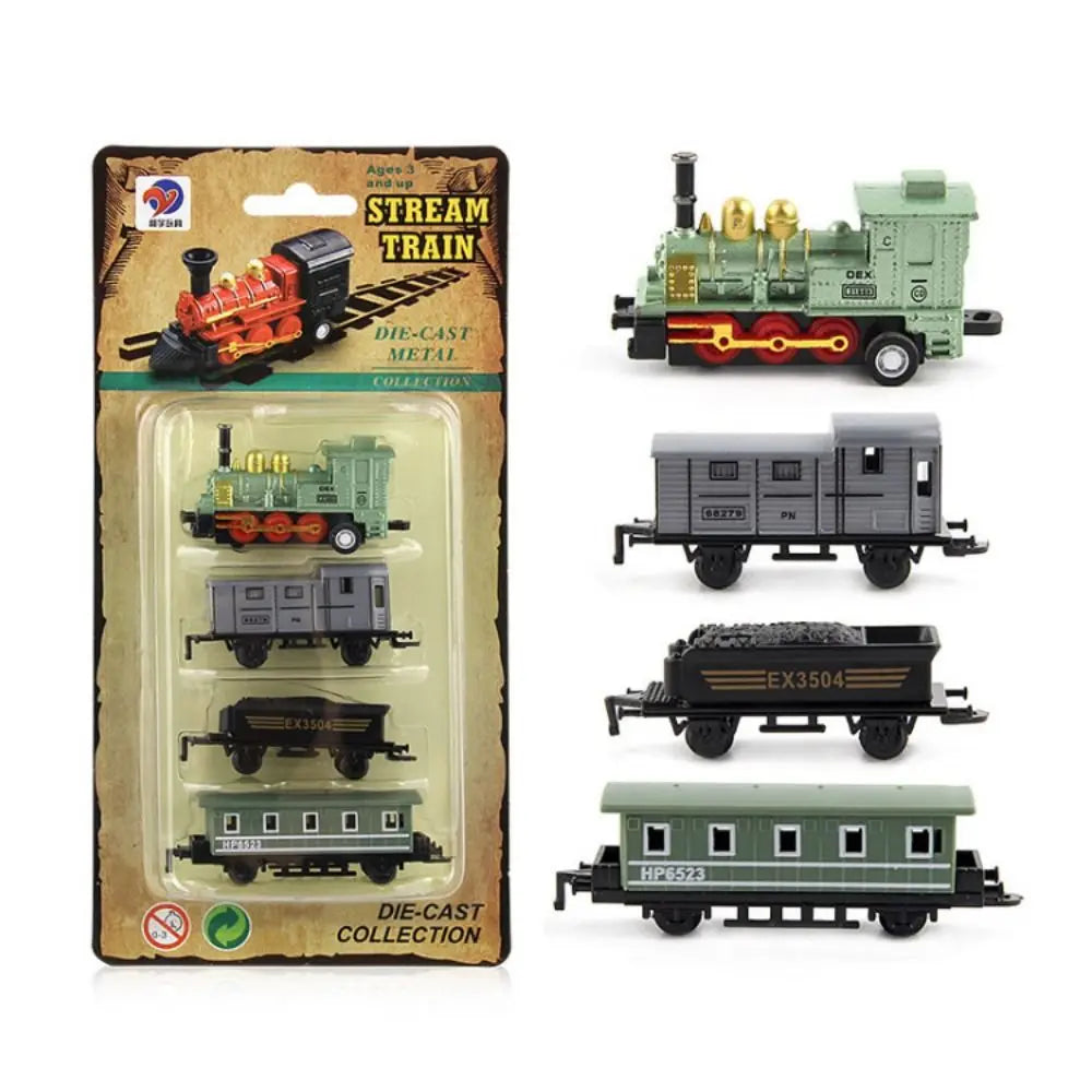 Car Vehicles Retro Steam Train Pull Back Model Diecast 1:60 Alloy Toy Train Kids Toys Set For Boys Gifts Kids Birthday