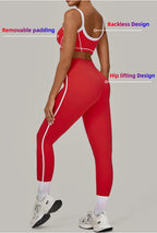 2PCS Women's Yoga Set High Waist Peach Hip Removable Padding Sports Bra Pants Fitness Suit Running Workout Gym Leggings Yoga Set