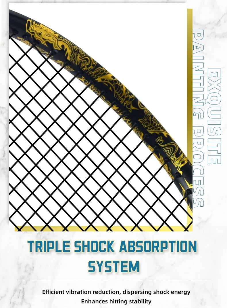 Golden-Dragon Carbon Fiber Tennis Racket For Adults, Ideal for Intermediate Training, Chinese Style Dragon, 50~60lbs, Free Gifts