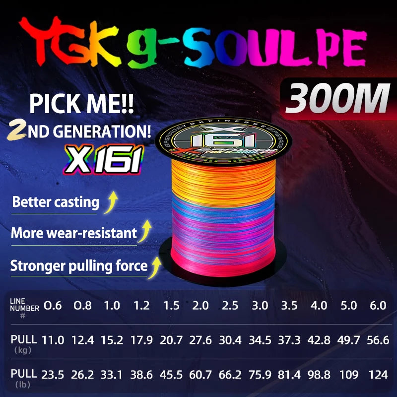 NEW ygk g-soul pe line X16 strands fishing line braided 300/500M For fishing equipment carp Multifilament Strong Weaves Wired PE