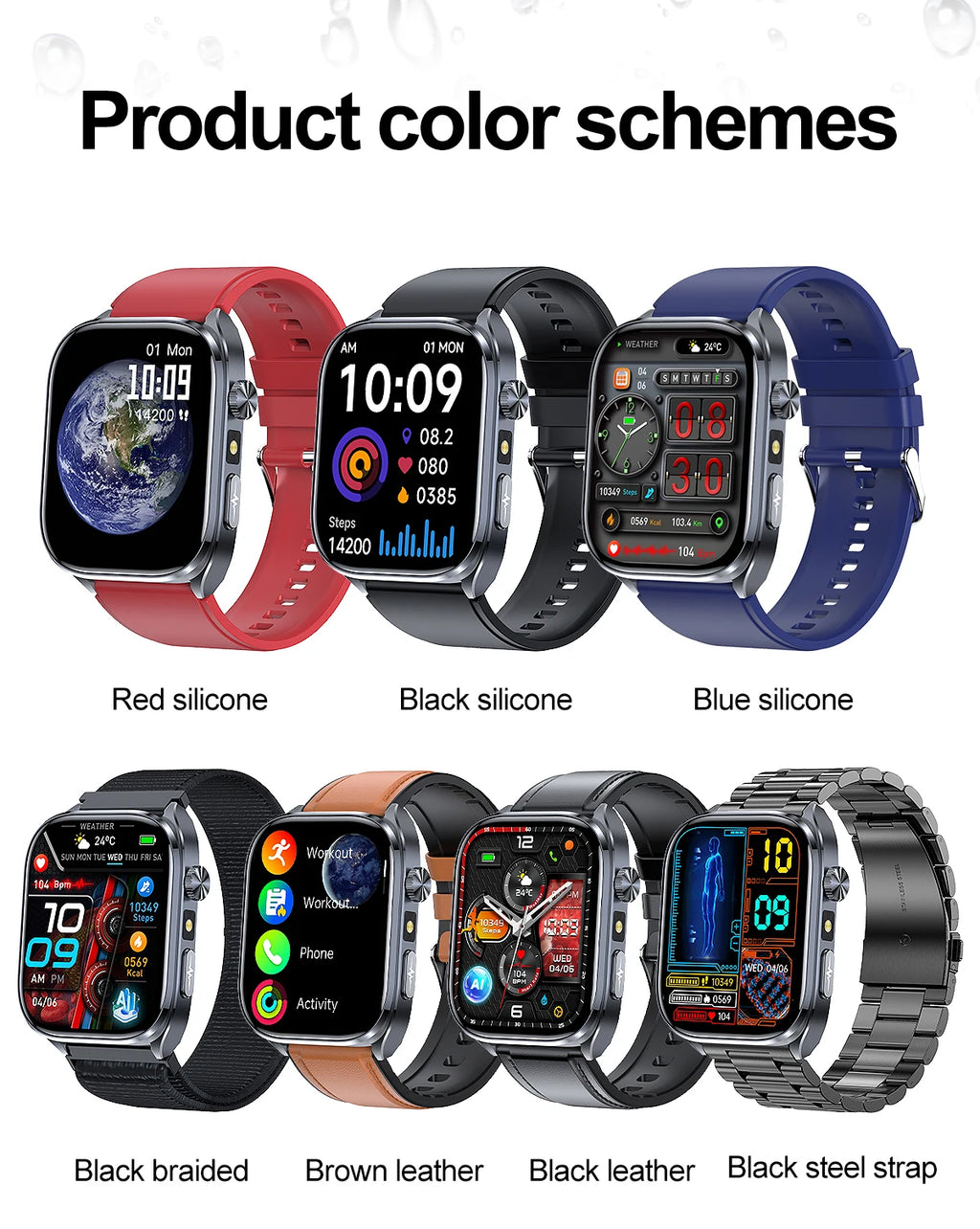 New Health Watch Uric Acid Blood Pressure Blood oxygen Body Analysis Body Fat SmartWatch ECG+PPG Bluetooth call Clock Women Men