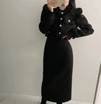 Beige Tweed Jacket + High Waisted Skirts Women Winter  Golden Button 2 Piece Sets Wool Luxury Vintage Skirts Sets Autumn