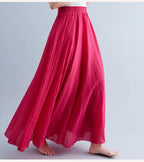 new 2020 Women Linen Cotton Long Skirts Elastic Waist Pleated Maxi Skirts Beach Boho Vintage Summer Skirts Faldas Saia