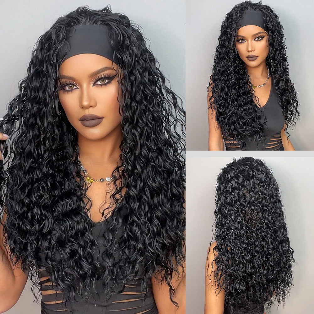 ALAN EATON Long Blonde Synthetic Headband Wig Ombre Blonde Straight Hair Wigs Natural Looking Heat Resistant Fiber for Daily Use