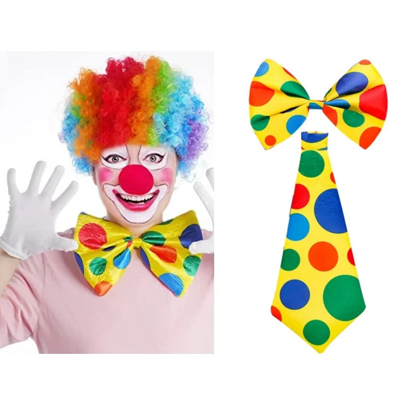 Colorful Polka Dot Printed Clown Tie And Bow Tie Clown Props Halloween Carnival Circus Performance Party Cosplay Fancy Costume