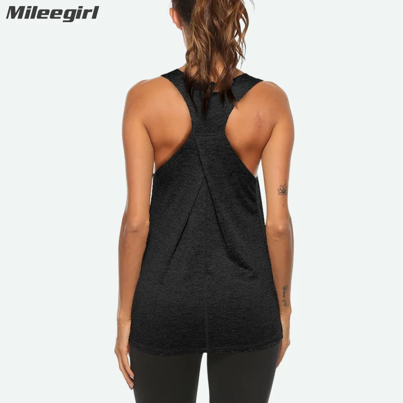 WANAYOU  Women Sleeveless Yoga Shirt Breathable Yoga Tank Top Running Sports Vest Gym Crop Top Fitness Workout Shirt