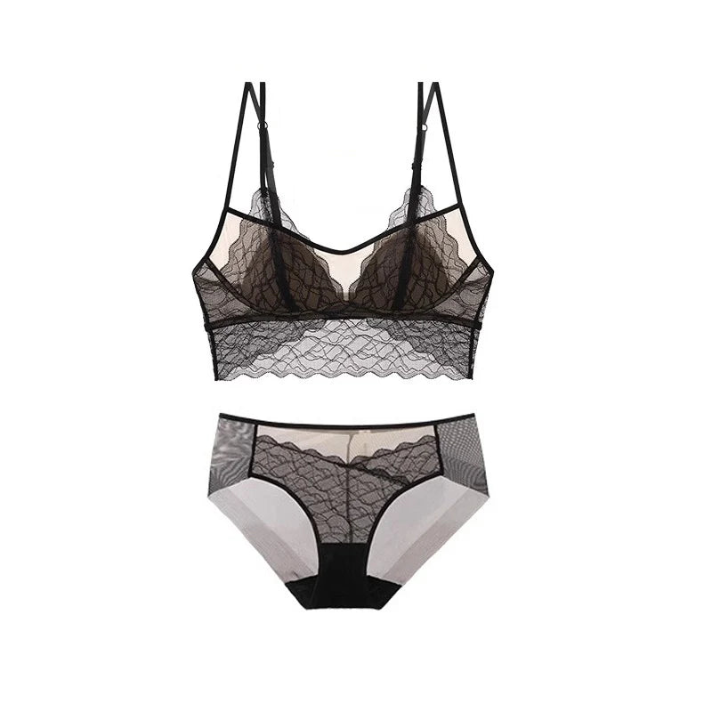 SuyaDream, Woman Lace Bra Set, Real silk Linings, Thin Mold Cup, Wire Free, Meshes Sheer Underwears, 2025 cozy Intimates
