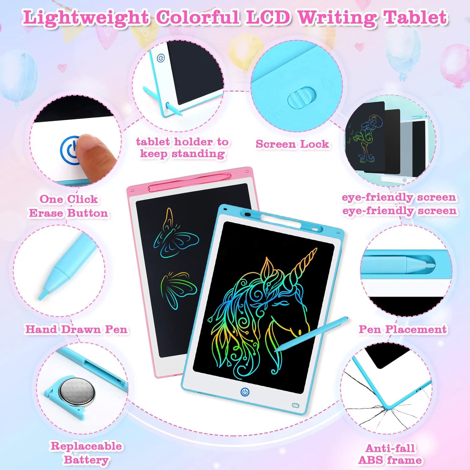 8.5/10/12IN LCD Writing Graphic Tablet for Kids 3-8Years, Reusable Magic Drawing Board with Stylus Erasable Doodle Pad Toy Gift