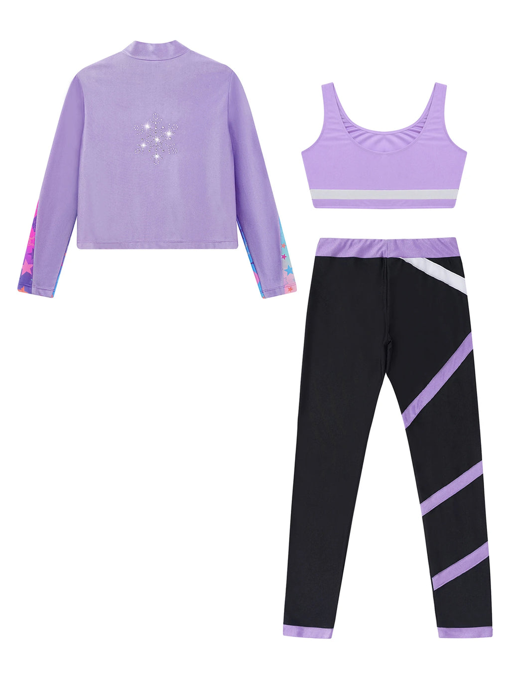 3Pcs Kids Girls Skating Athletic Fitness Workout Tracksuit Sleeveless Vest Top +Pants with Long Sleeve Zipper Sweatshirt Gym Set