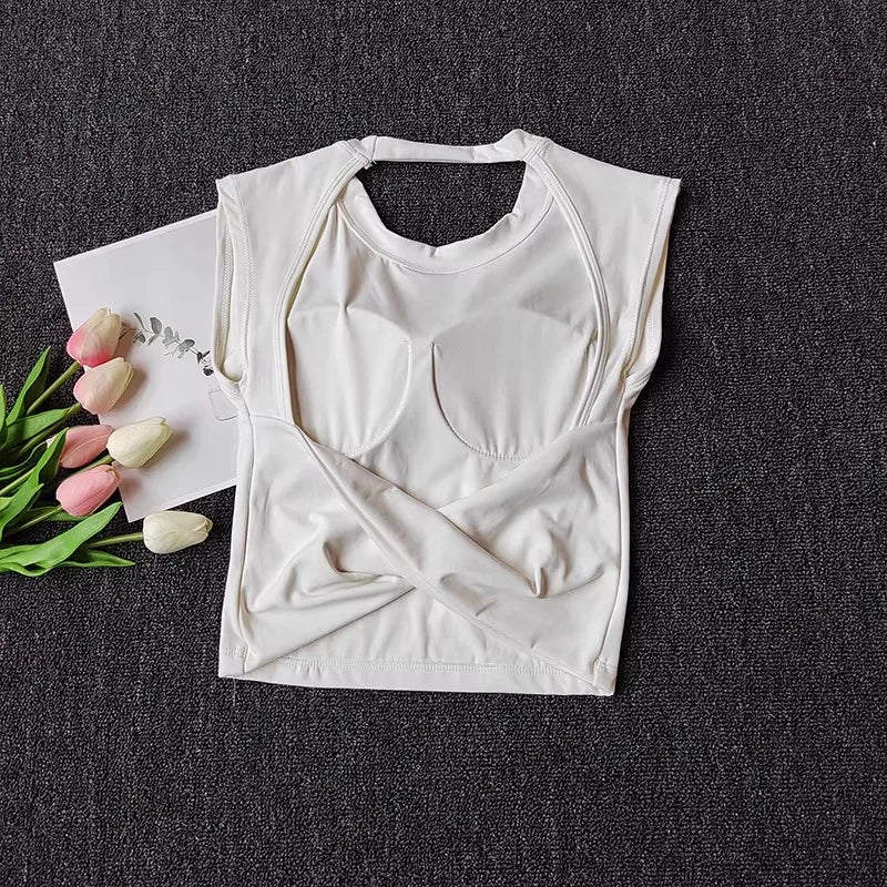 Women's Slim Fit Open Back Sports Tank Built in Fixed Cups Breathable Pilates Yoga Workout Top