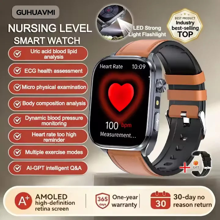 New Health Watch Uric Acid Blood Pressure Blood oxygen Body Analysis Body Fat SmartWatch ECG+PPG Bluetooth call Clock Women Men
