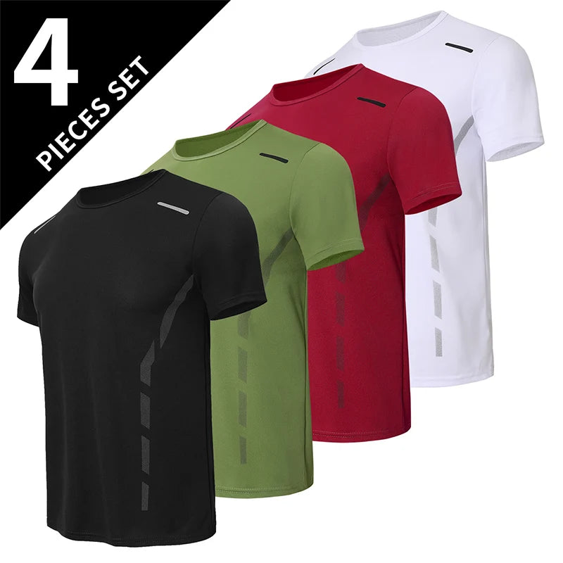 4/1 Pcs Men's Summer Multicolor Quick-drying Sports Short Sleeve Loose Breathable Fitness Running Badminton T Reflective Strip