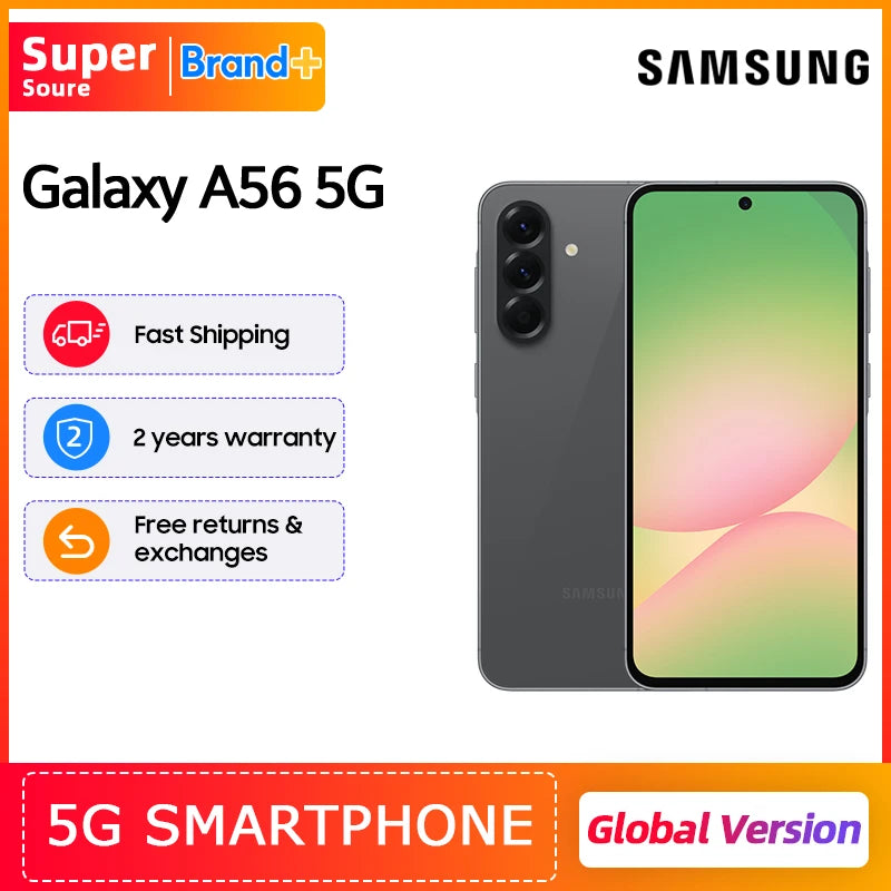 Samsung Galaxy A56 5G Smartphone 6.7inches Super AMOLED Display 120Hz Refresh Rate 50MP Rear Camera 5000mAh Battery 8GB 256GB