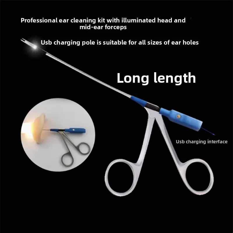 Medical Ear Wax Pick Tongs With lights Earwax Remover Micro Alligator Crocodile Forceps Earpick Ear Nose Cleaning Secondary image