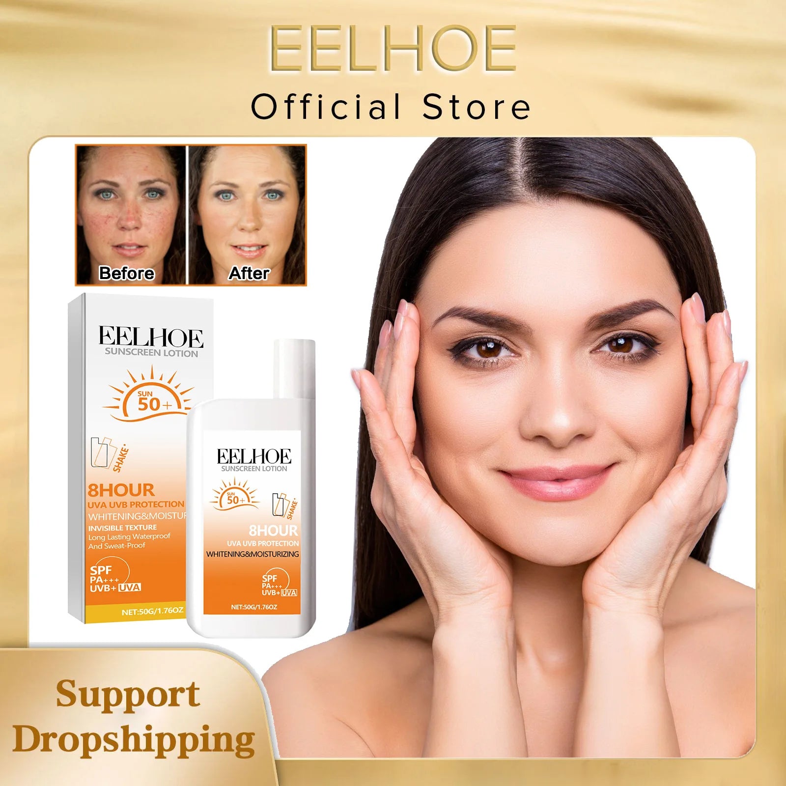 EELHOE Sunscreen Face Oil Control Uv Isolation Anti-Sun Moisturizing Face Suncream Spf 50 Face Repair Skin Care Sun Tan Lotion Main image