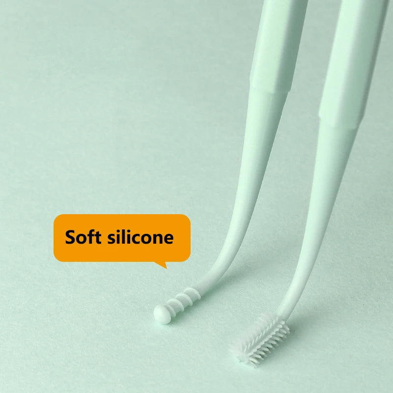 Double-headed spiral silicone ear cleaning swabs set - washable and reusable for ear wax removal and ear cleaning tools