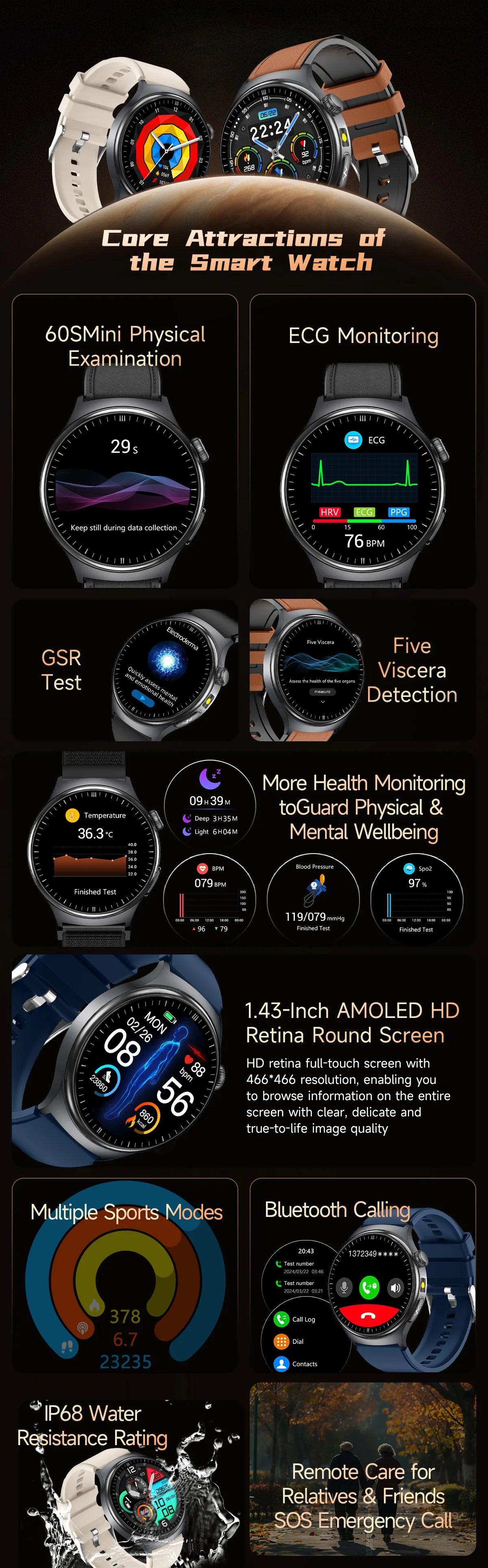 New Accurate ECG Smart Watch Blood Lipids Five Viscera Health Check Body Temperature BT Call Sports Smart Watches For Men 2026