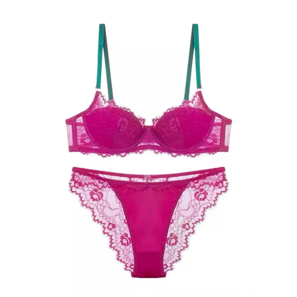 Sexy Lace Bra & Panty Set Minimizer Anti-Sag Full Coverae Adjustable Underwire Big Bust Support Thin Side Support No Spillageg