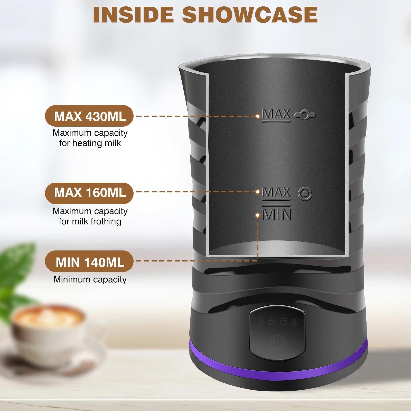 Milk Frother Electric 4 in 1 - Automatic Milk Frothers 600ml Large Capacity Milk Steamer Silent Operation Milk Heater and Warmer