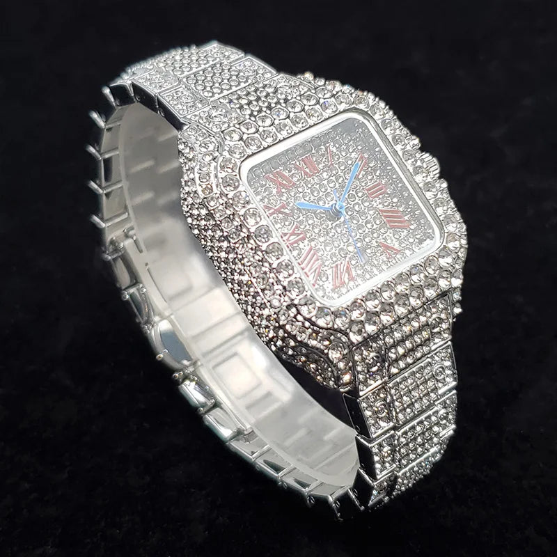 Luxury Full Diamond Watches Women Fashion Bling Silver Stainless Steel Quartz Wristwatch Iced Out Shiny Jewelry Watch 2026 New