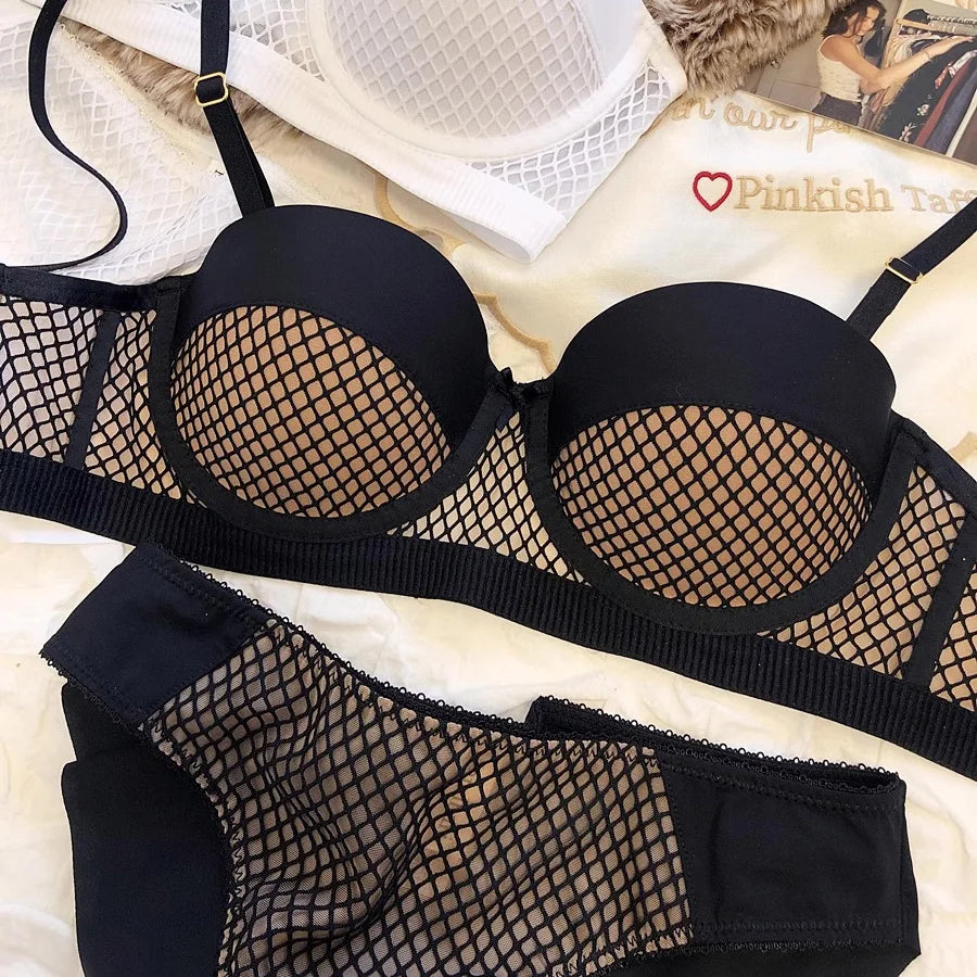 Mesh Lace Underwear Ladies Sexy Small Chest Push Up Lingerie For Women Bra Sets Red White Wedding Girls Thicken Intimates BCD