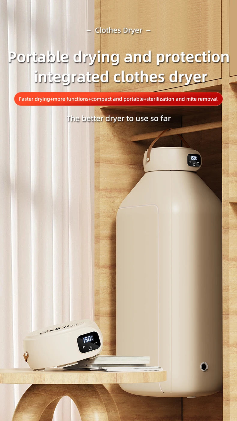 Portable Electric Dryer Multifunctional Dryer Foldable Timed Fast Drying Low-noise Warm Air Heating Clothing Care Mini Dryer