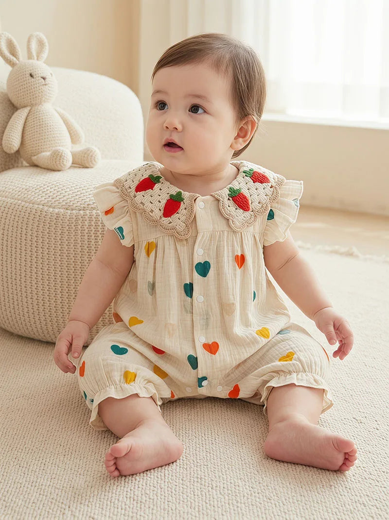 MILANCEL Summer Baby Rompers 0-24M Sweet Love Toddler Jumpsuit Thin Ventilate Infant Clothes Carrot Girls One Piece
