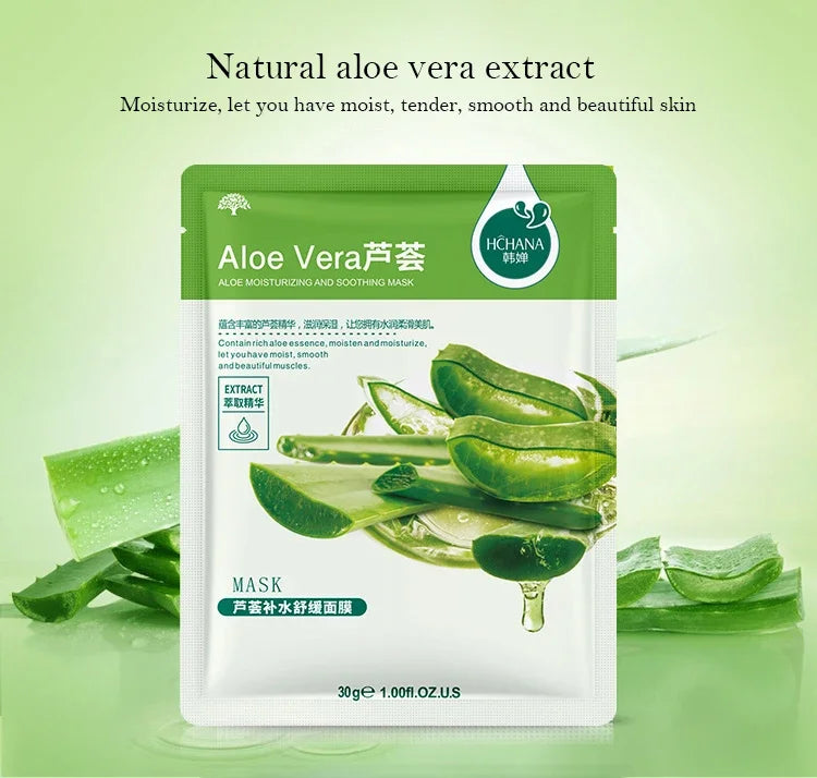 20pcs Natural Plant Facial Mask Moisturizing Oil Control Anti-Aging Fruit Aloe Korean Sheet Face Mask Beauty Skin Care Prodcuts