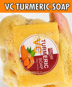 AILKE Natural Turmeric Bath Soap for Face, Body, Hands, Lightening, Cleaning, Even Skin Tone, Anti Dark Spots and Acne, 200g