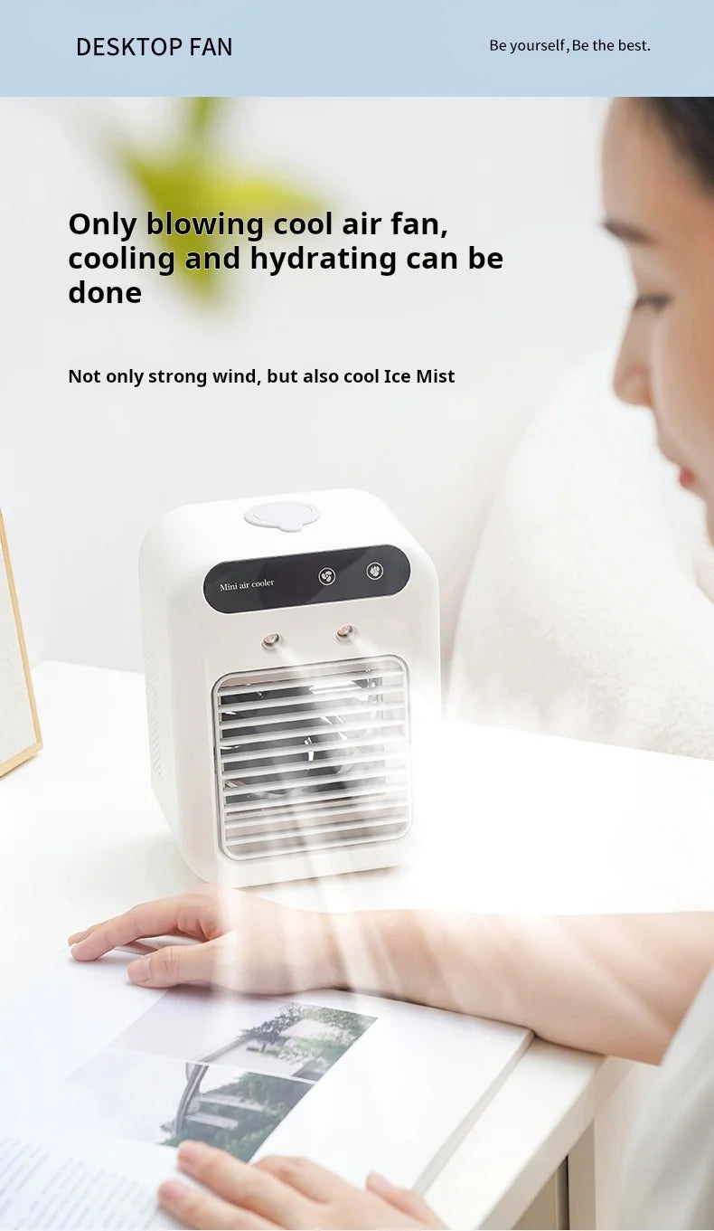 Mini USB Desk Fan Portable Quiet Cool Air Conditioner for Bedroom Home Use with Humidifying Spray Function Tabletop Fan