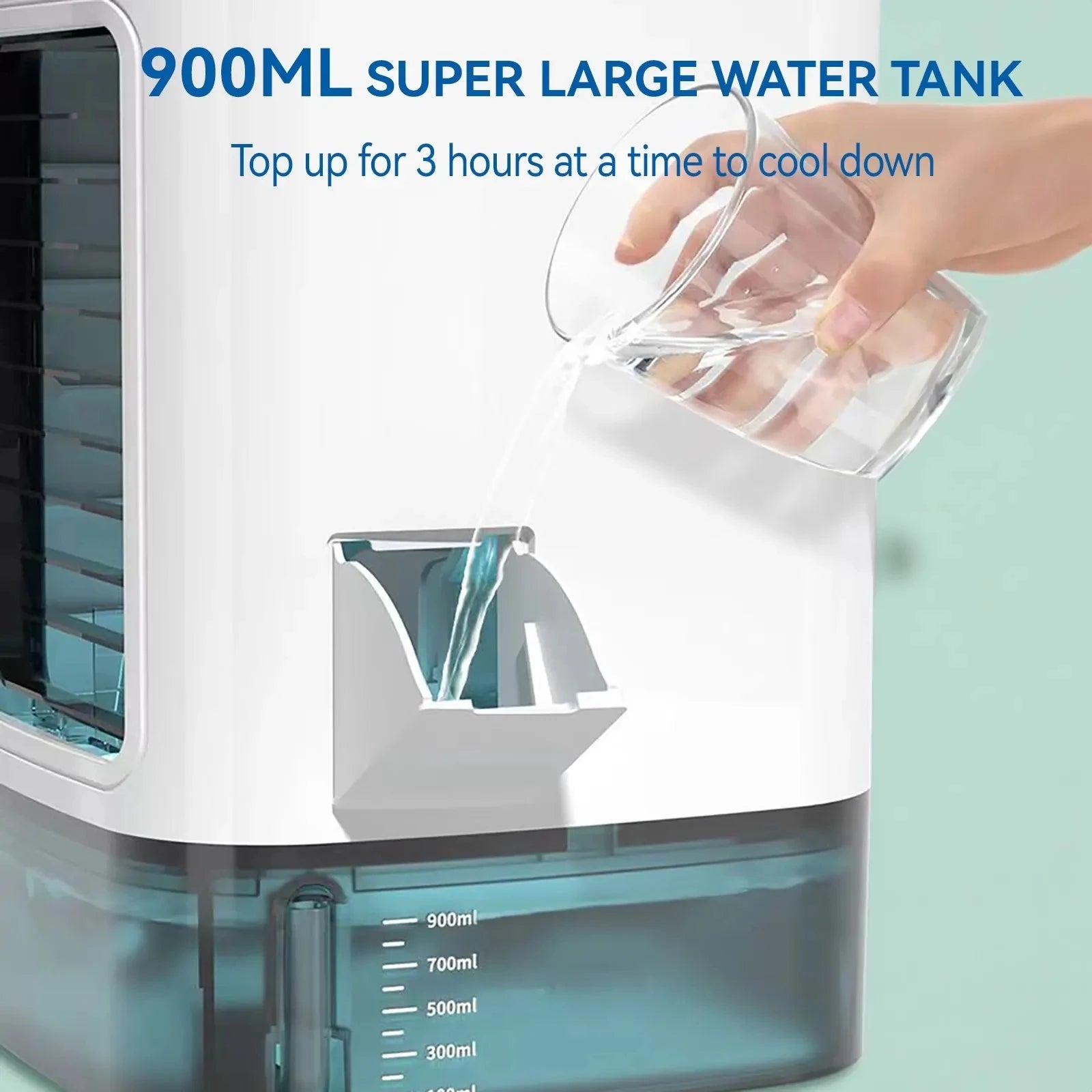 Portable Air Conditioner 3 Speed Mini AC Unit With Dual Mist Ice Box 900ML Water Tank Humidifier For Bedroom Office