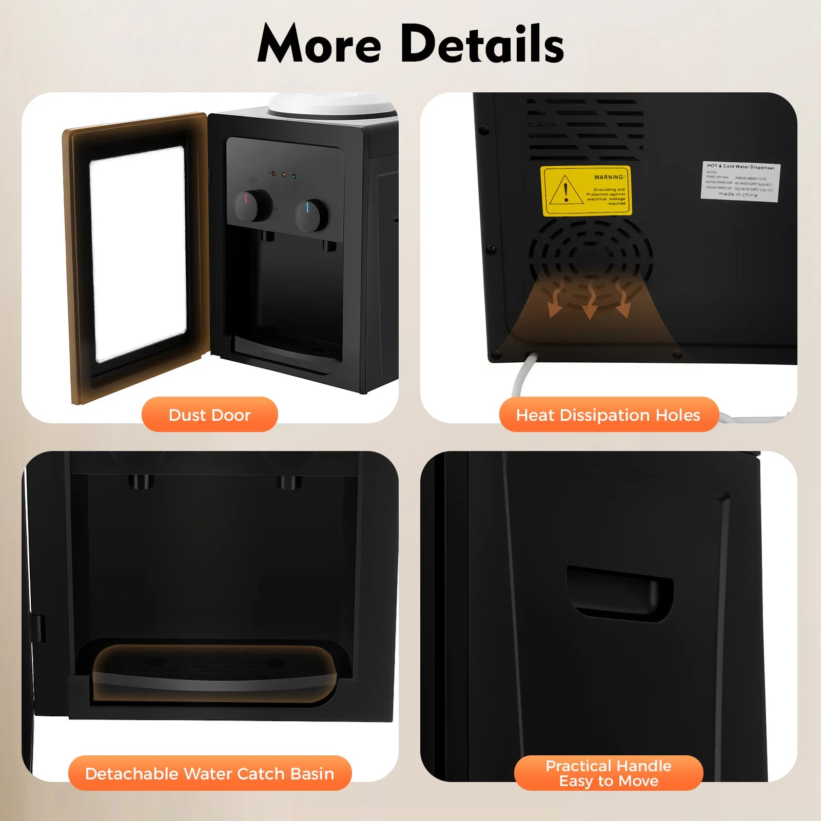 Compact Electric Water Cooler Fast Heating Hot Cold Desktop Dispenser with Removable Basin for Home Office Bedroom Use