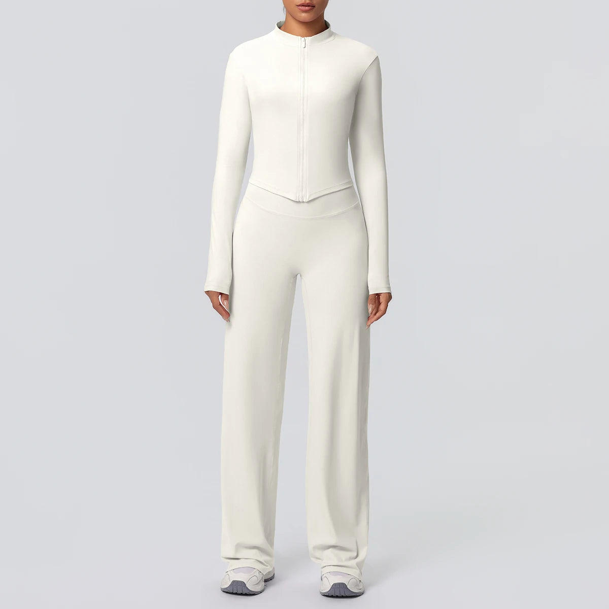 2pieces Quick Drying Sports Fitness Clothing Yoga Set Women Yoga Zipper Long Dleeves High Waisted Breathable Wide Leg Pants Set