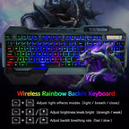 Wireless gaming Keyboard and Mouse Set Rainbow/RGB Backlit Rechargeable Keyboard and 7 Color Gaming Mute Mouse with Pad